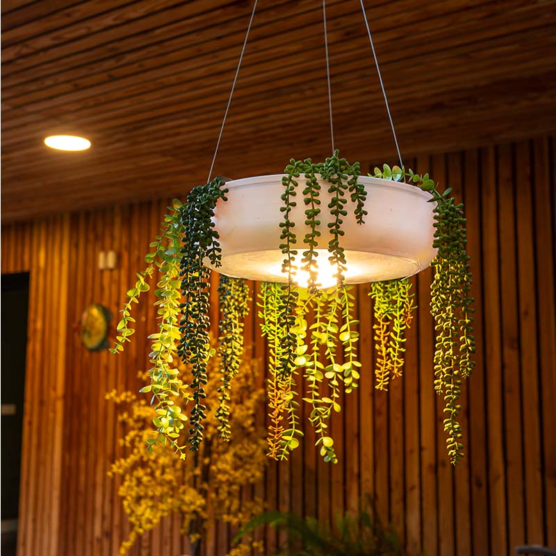 hanging light planter Round hanging planter with cordless lighting ELBA 39